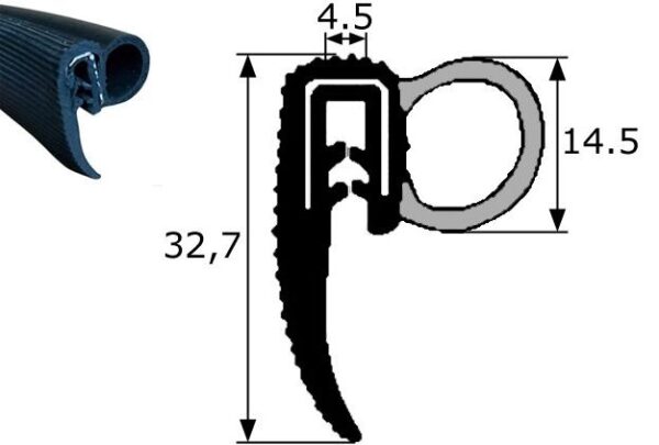 Goma Estanqueidad de Puerta con Pestaña 32,7x14,5mm - Imagen 4